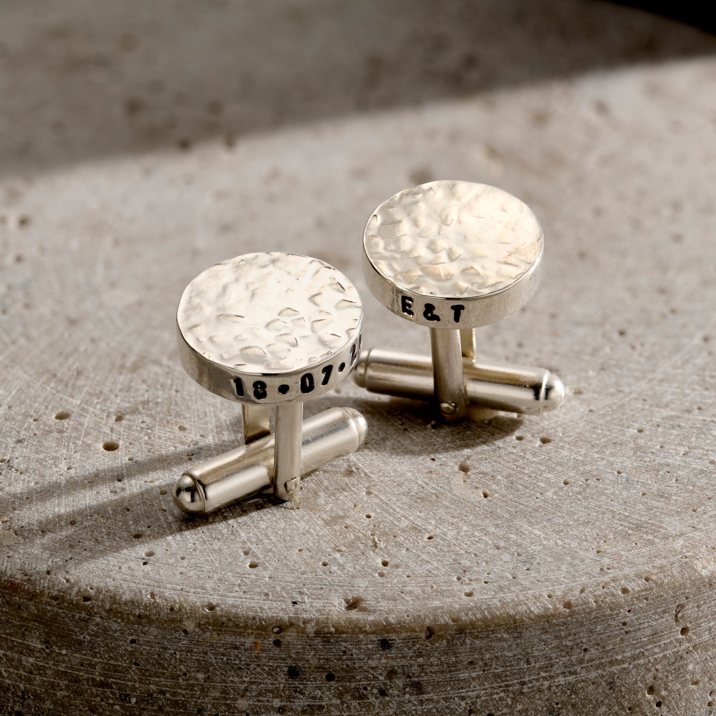 Personalised Large Textured Silver Cufflinks