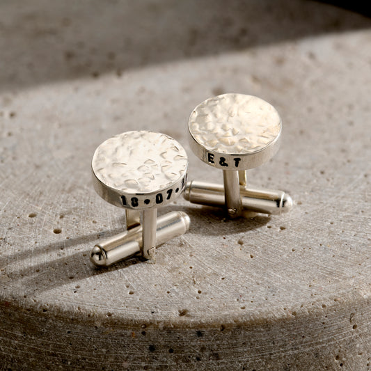 Personalised Large Textured Silver Cufflinks