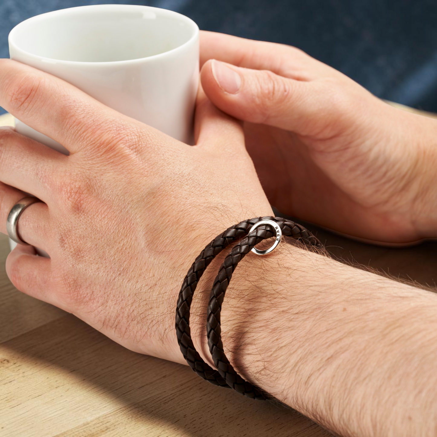 Personalised Men's Silver & Leather Message Bracelet