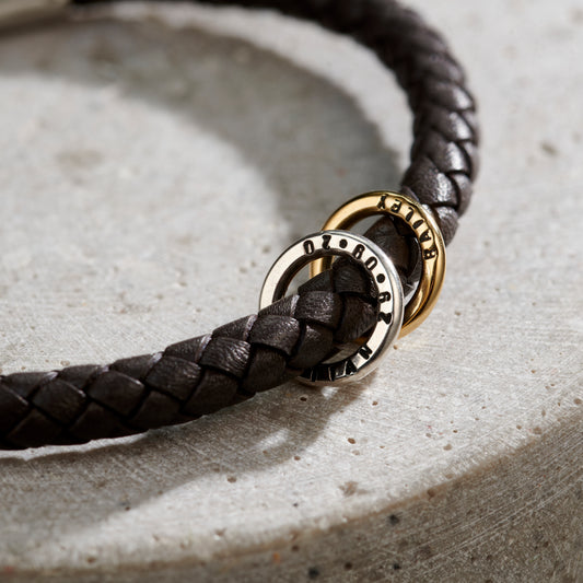 Mens Personalised Mixed Metal Plaited Leather Bracelet