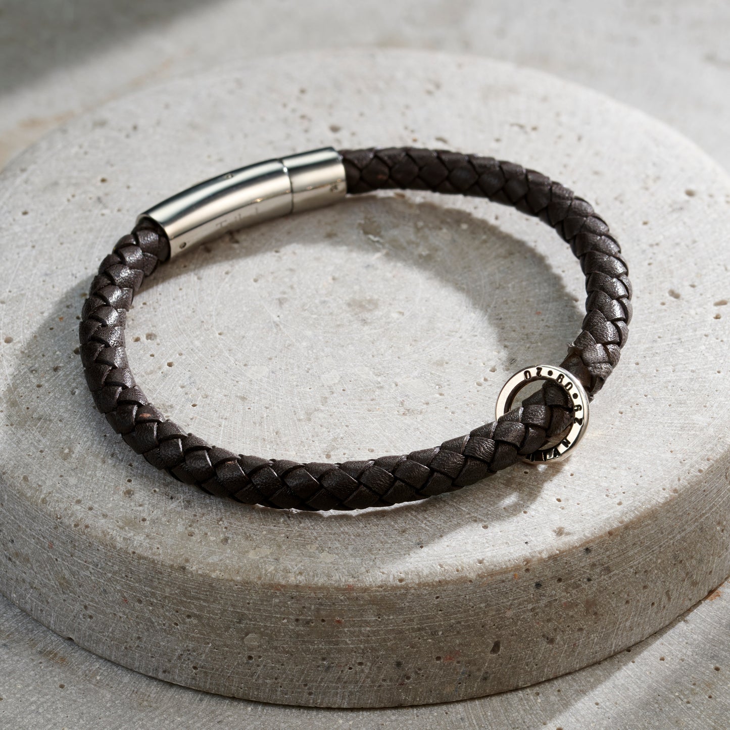 Mens Personalised Mixed Metal Plaited Leather Bracelet