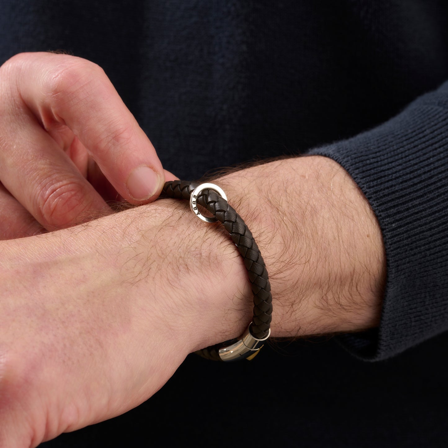 Mens Personalised Mixed Metal Plaited Leather Bracelet