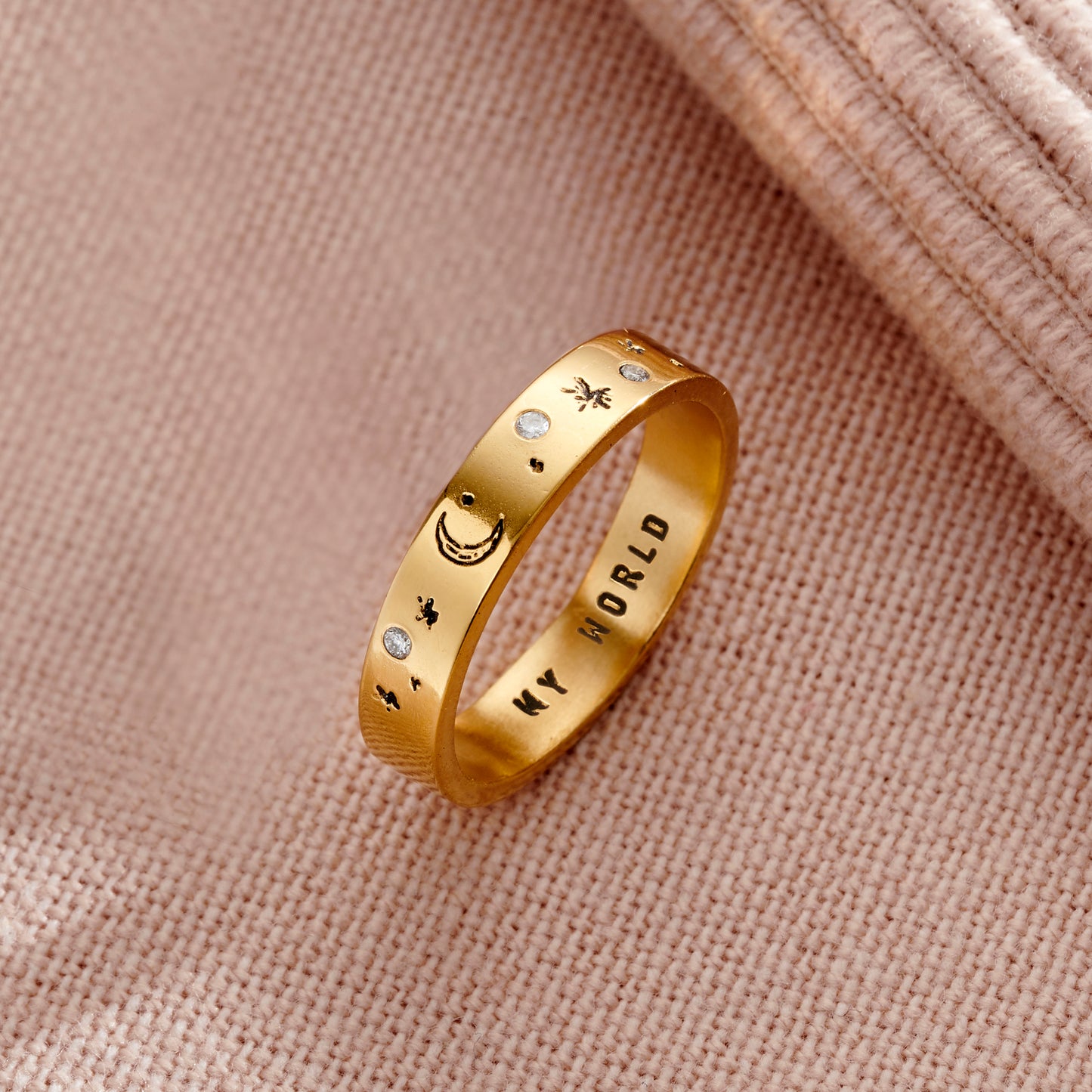 Personalised Moon & Starburst Diamond Ring