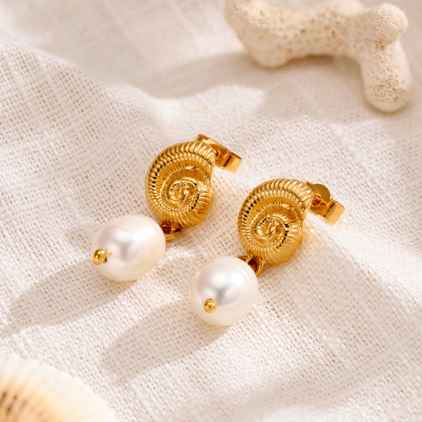 Nautilus & Pearl Shell Stud Earrings