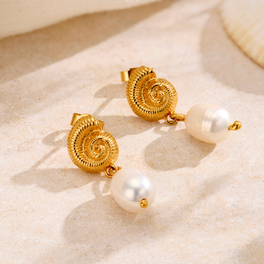Nautilus & Pearl Shell Stud Earrings