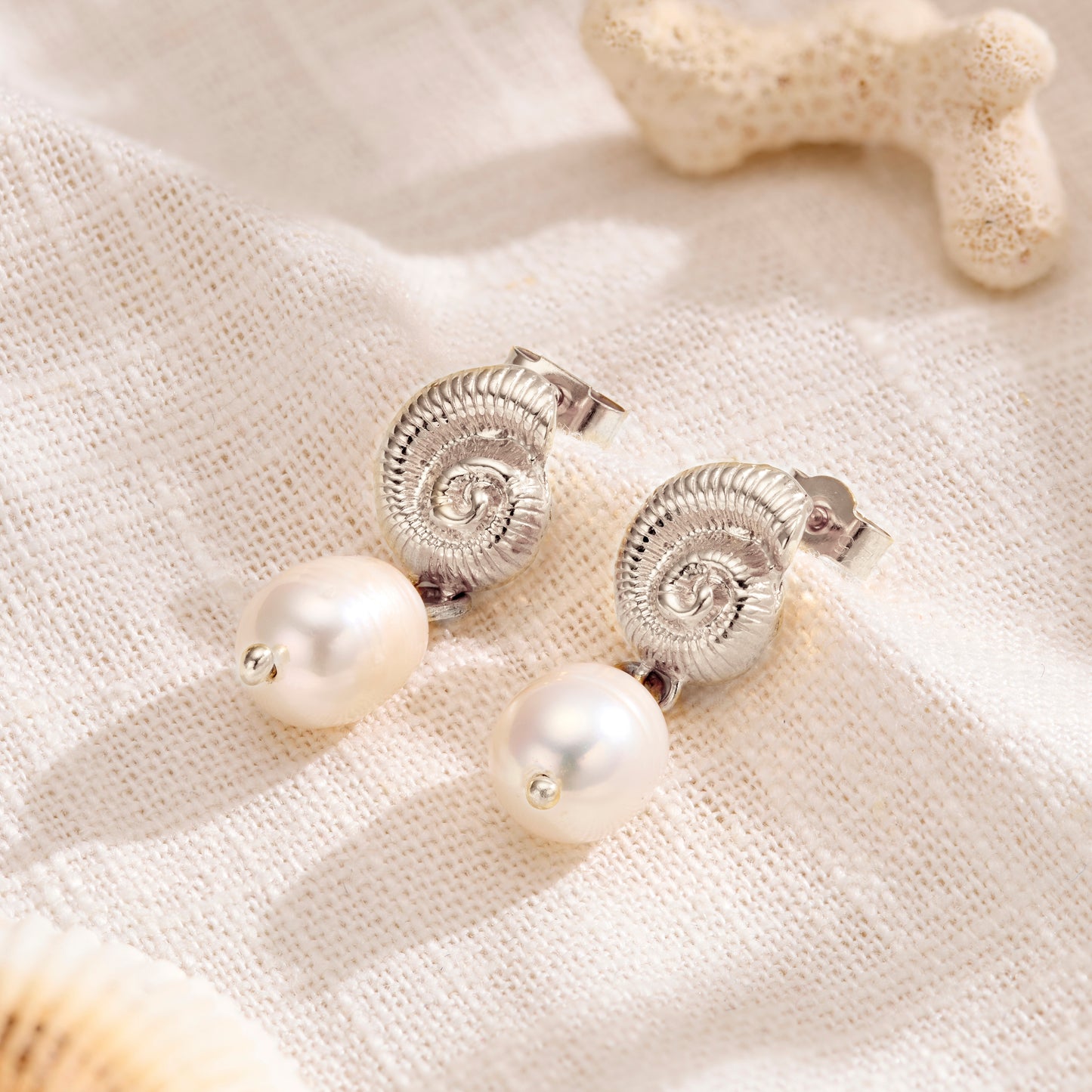 Nautilus & Pearl Shell Stud Earrings