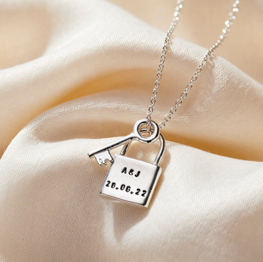 Personalised Lock & Key Charm Necklace