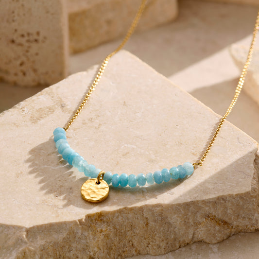 Personalised Pale Blue Semi Precious Beaded Necklace