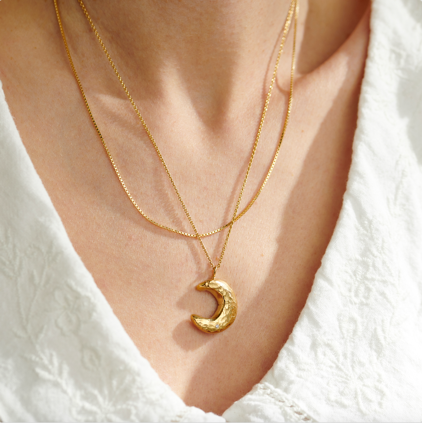 Personalised Confetti Birthstone Chunky Moon Necklace