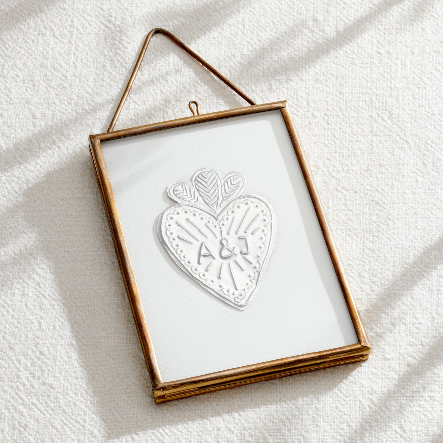 Personalised Brass Embossed Sacred Heart Framed Art