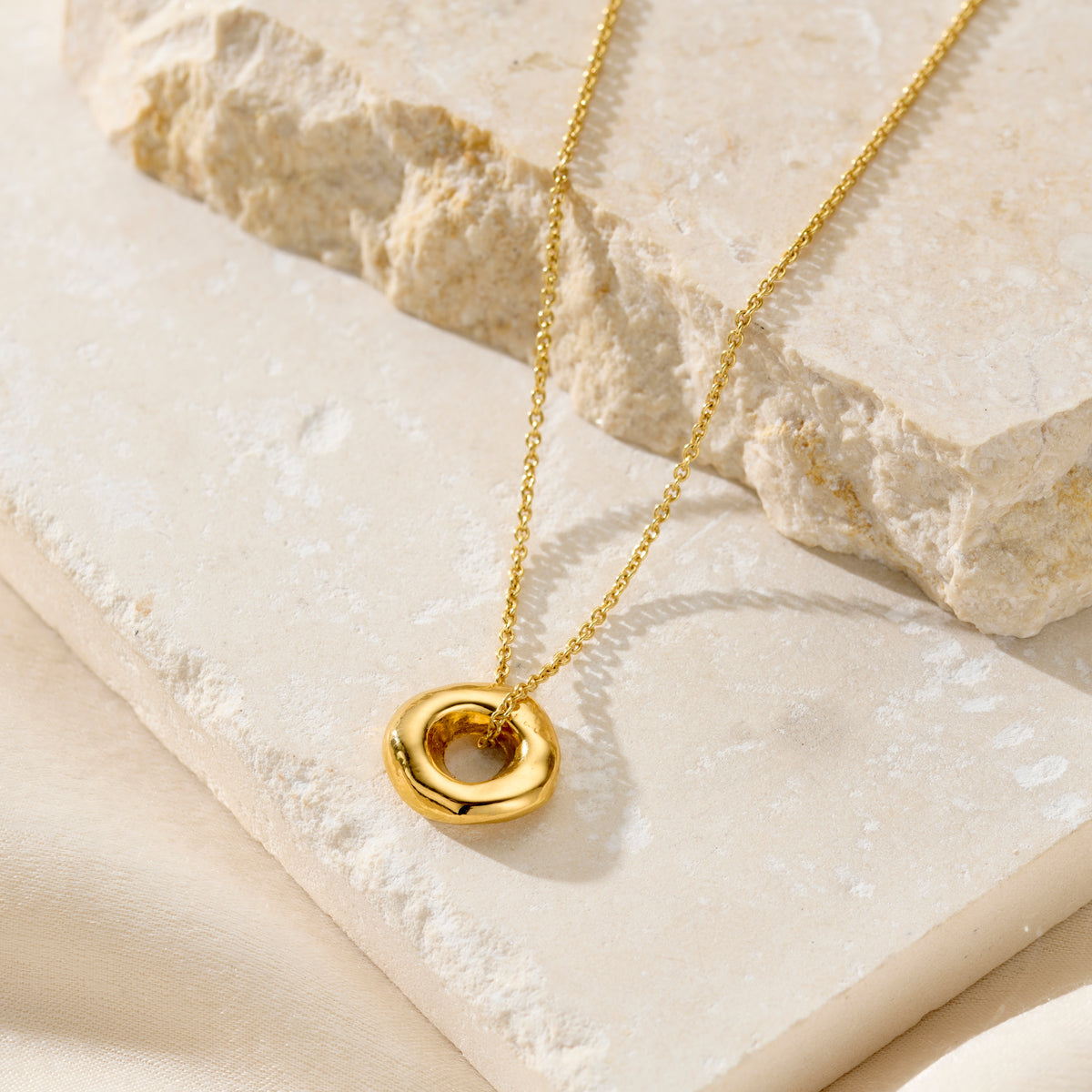 Personalised Mini Lucky Pebble Hoop Necklace in 18ct yellow gold plated finish
