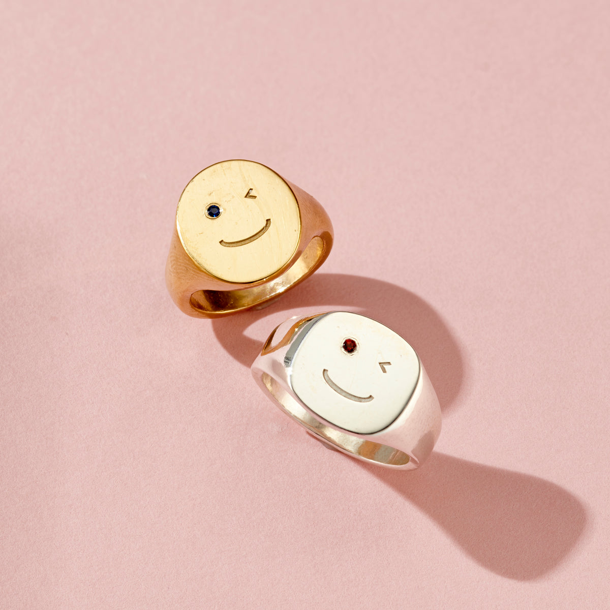 Personalised Birthstone Wink Face Signet Ring | Posh Totty Designs