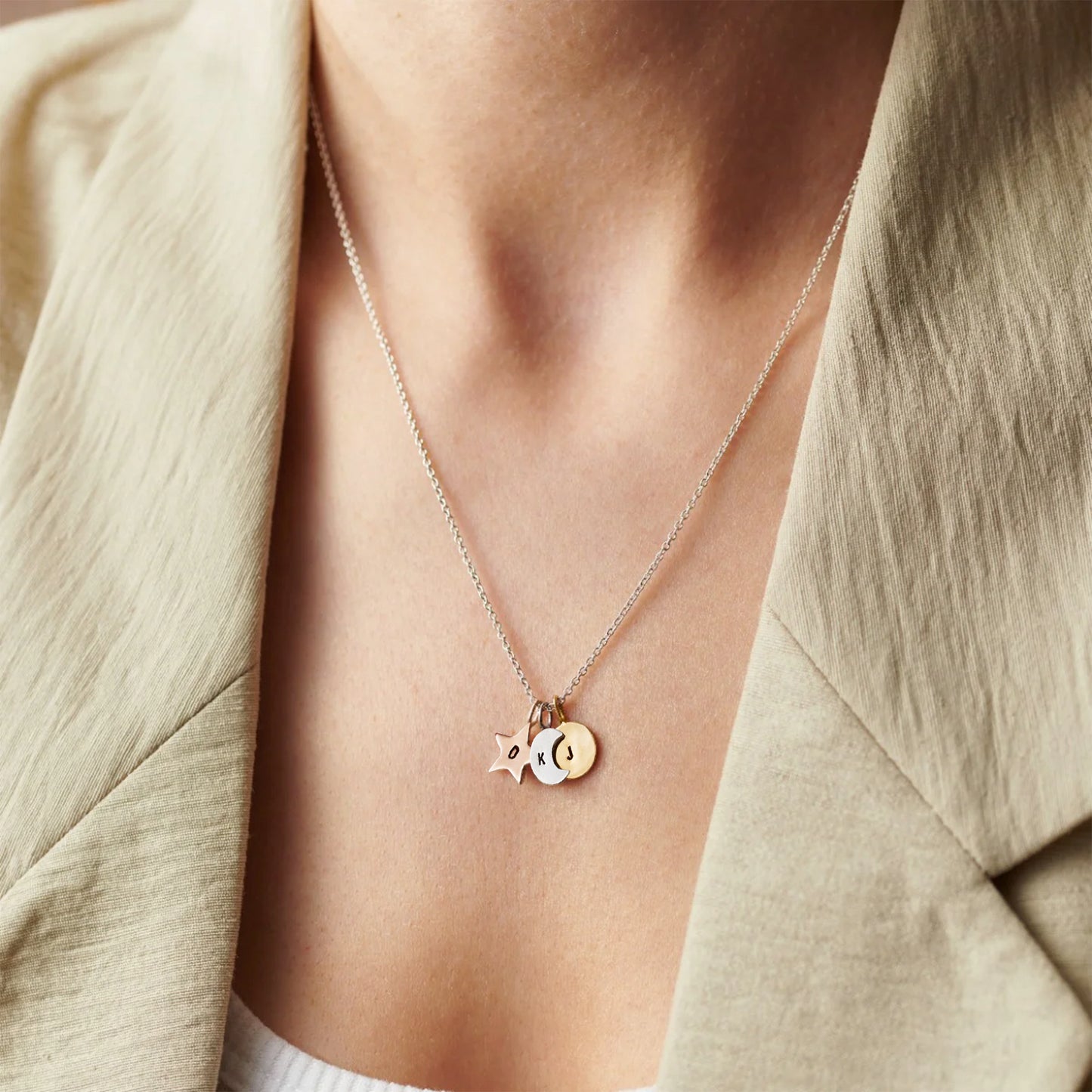 Personalised Mixed Gold Sun Moon & Star Necklace