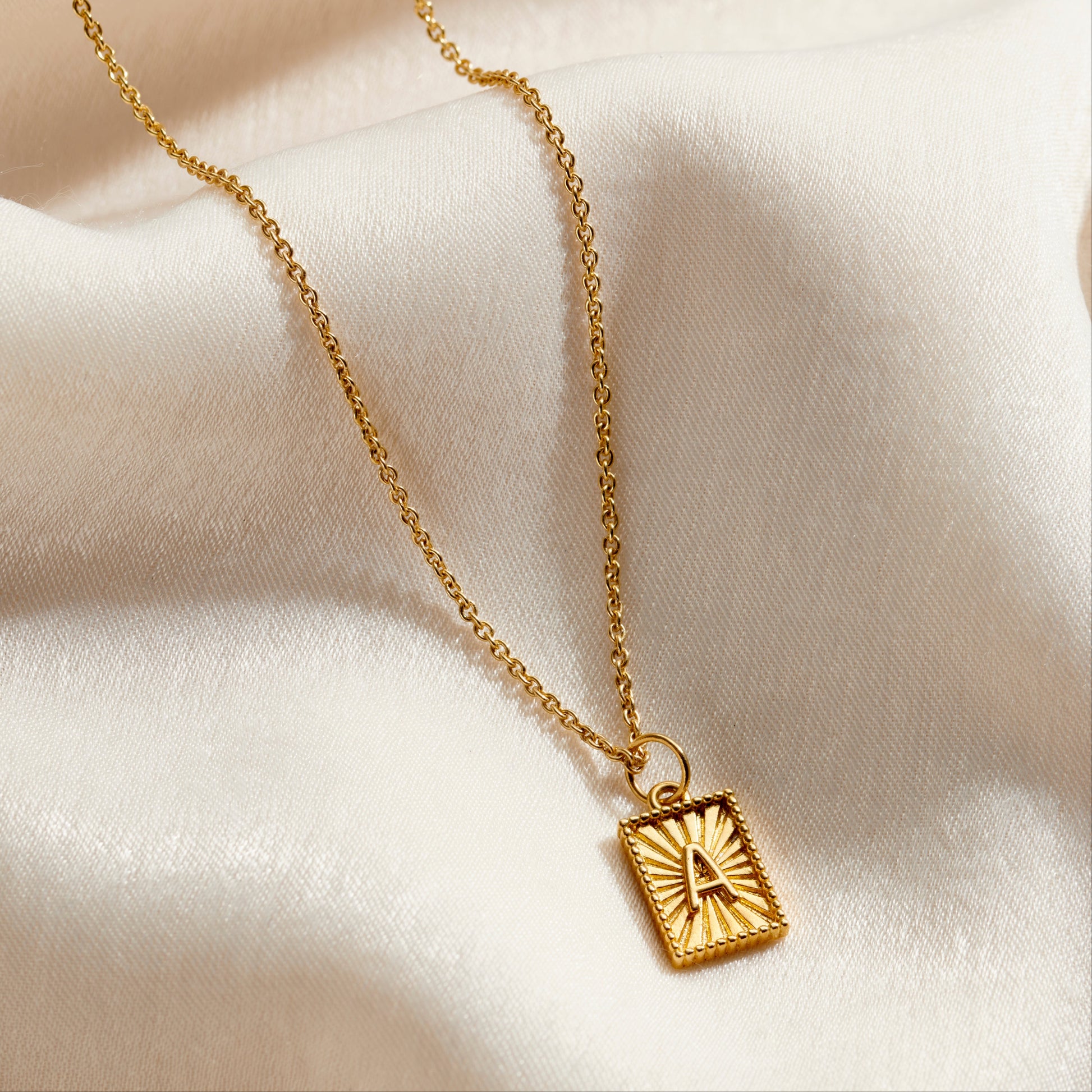 Sunbeam Rectangle Initial Charm Necklace Posh Totty Designs