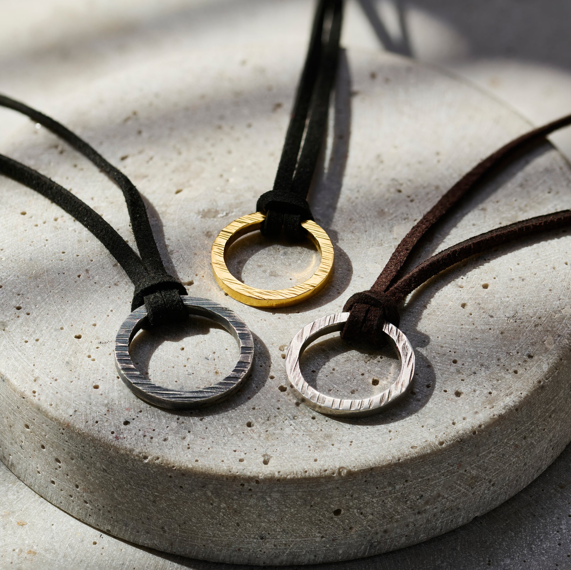 Leather Ring Necklace Mens Personalised Two Ring Russian Leather