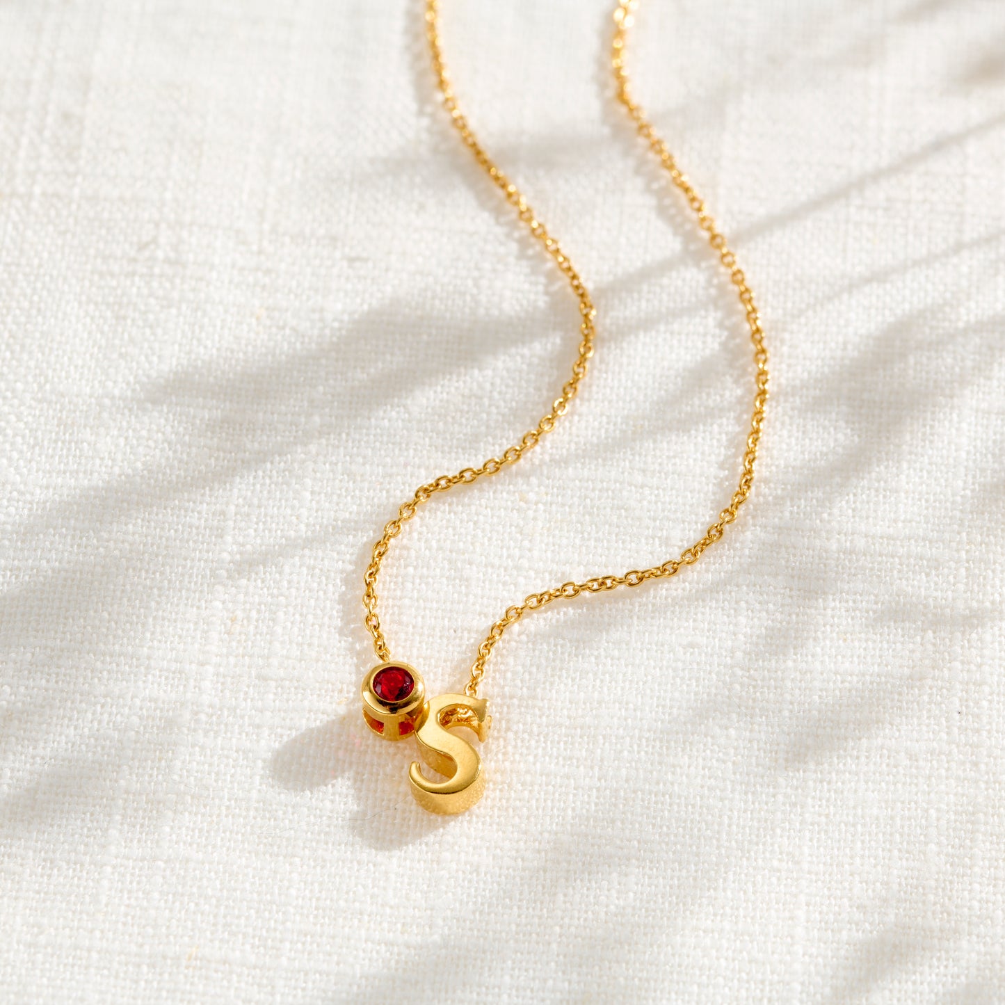 Thread Through Birthstone and Initial Necklace