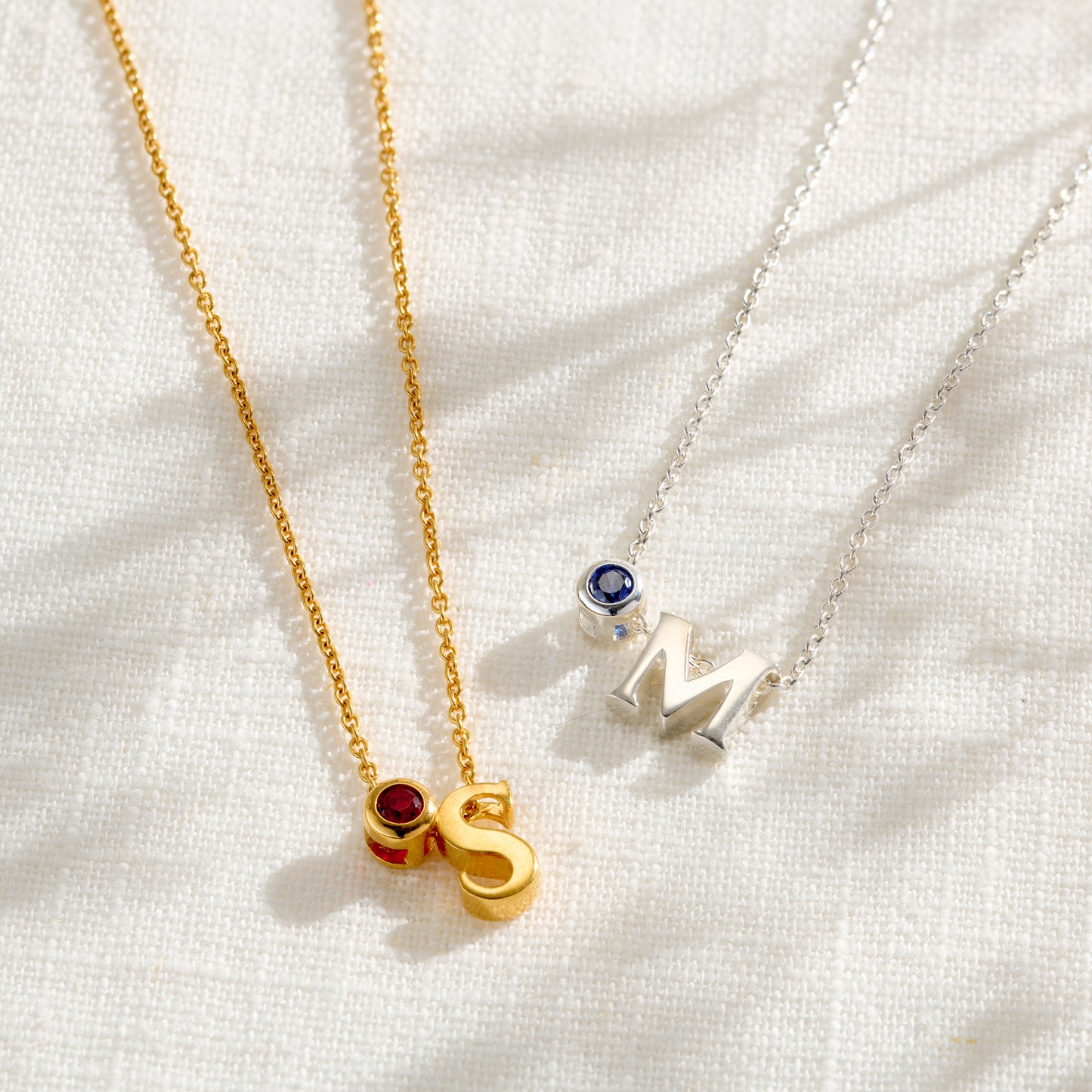 Thread Through Birthstone and Initial Necklace