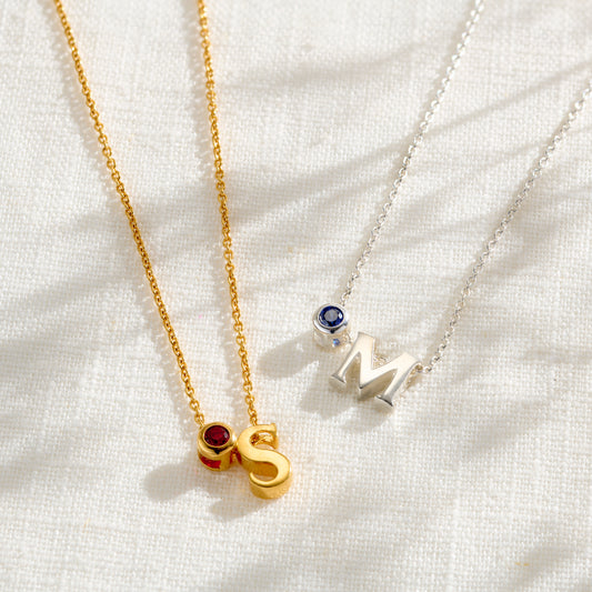 Thread through Birthstone and Initial Necklace