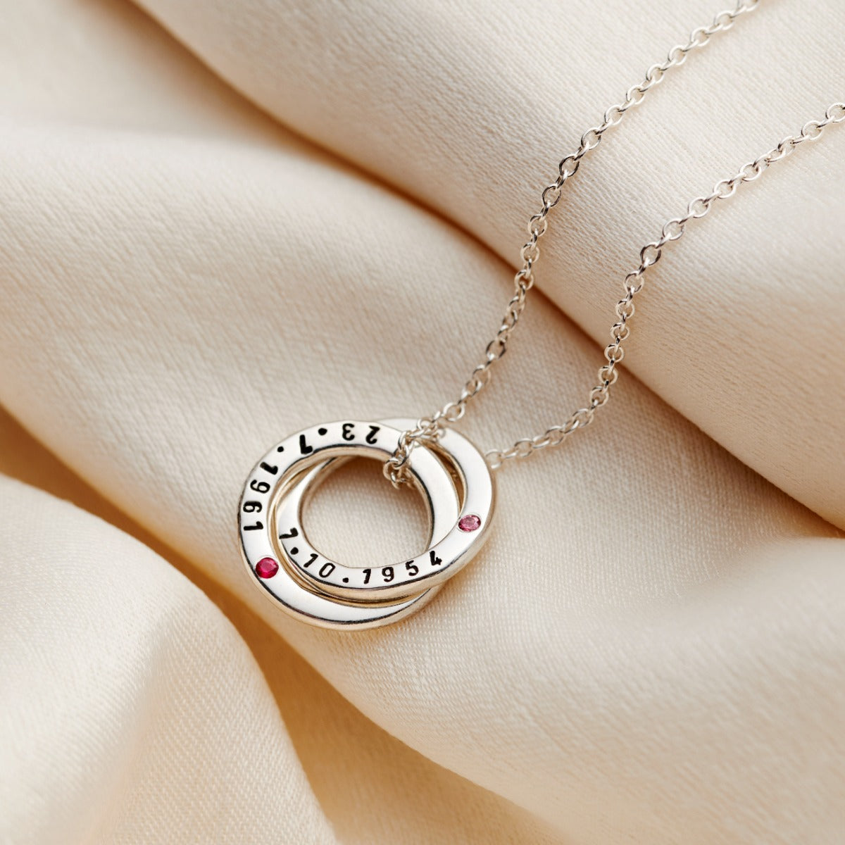 Mini Personalised Two Ring Birthstone Russian Necklace Posh