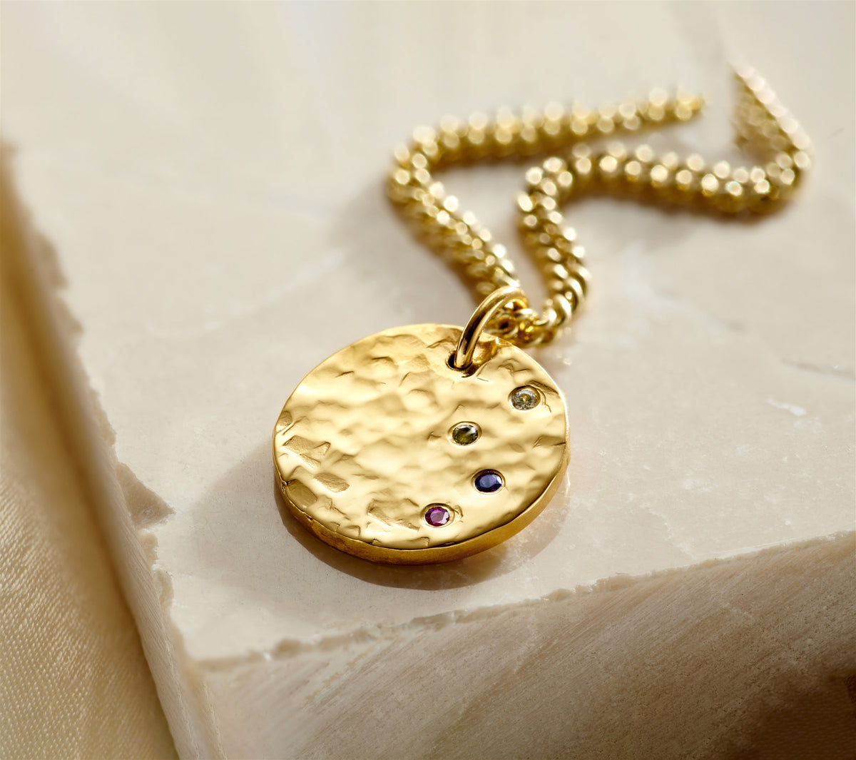 Personalised Textured Confetti Birthstone Disc Necklace, original Heritage collection photograph