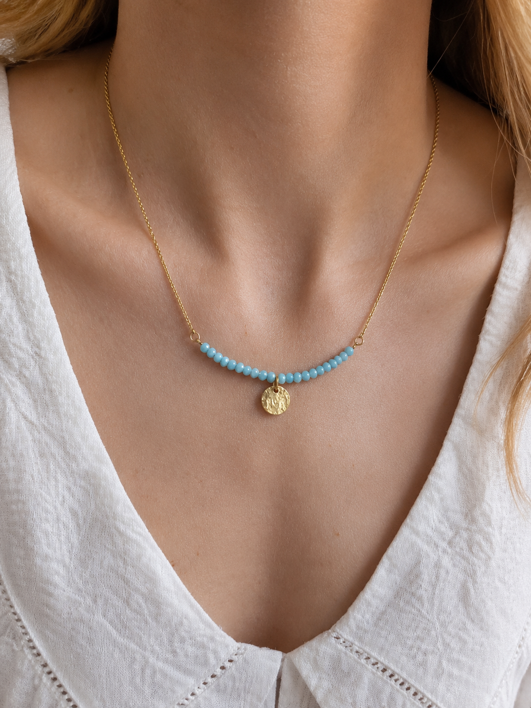 Personalised Pale Blue Semi Precious Beaded Necklace