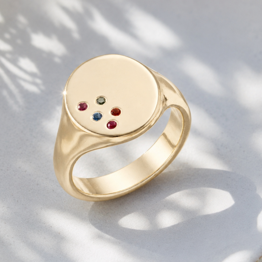 Personalised Chunky Birthstone Signet Ring