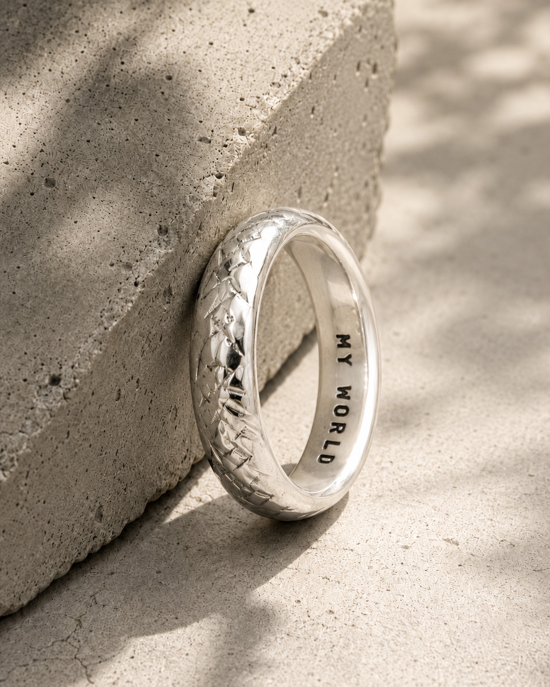 Personalised Men's Textured Script Court Ring