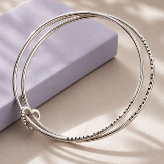 Personalised Double Bangle With Heart