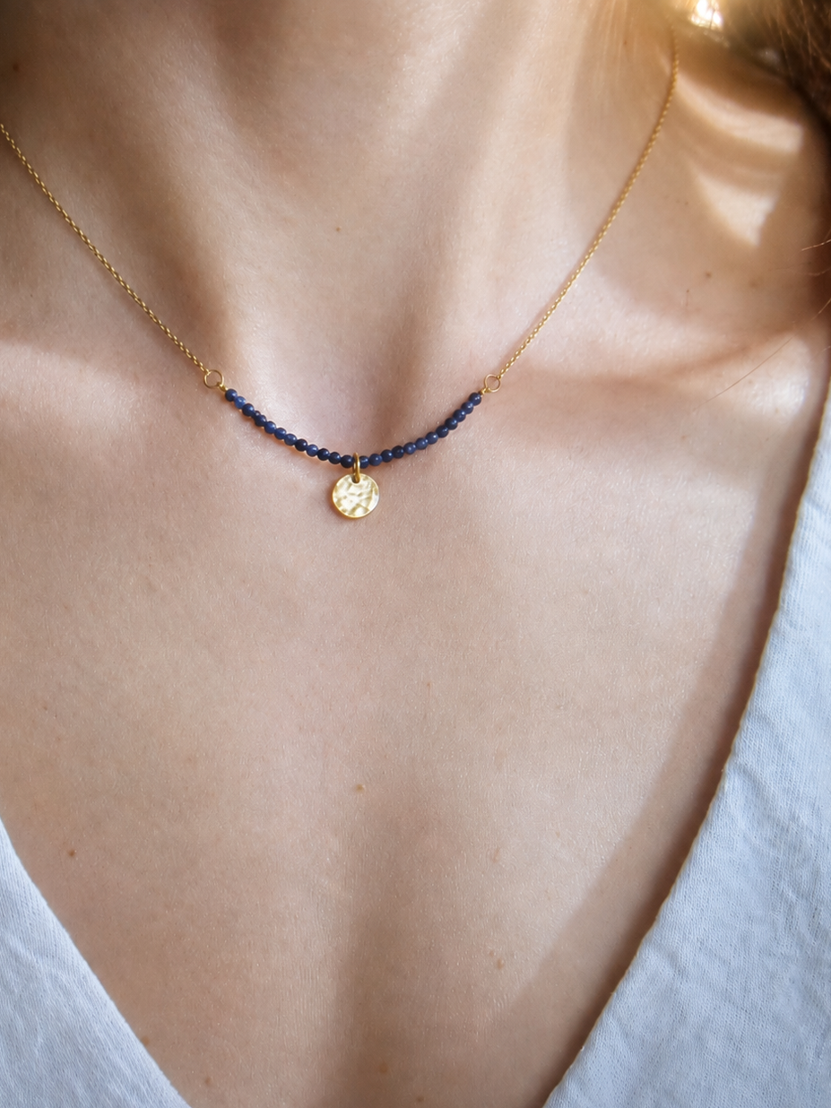 Personalised Dark Blue Semi Precious Beaded Necklace