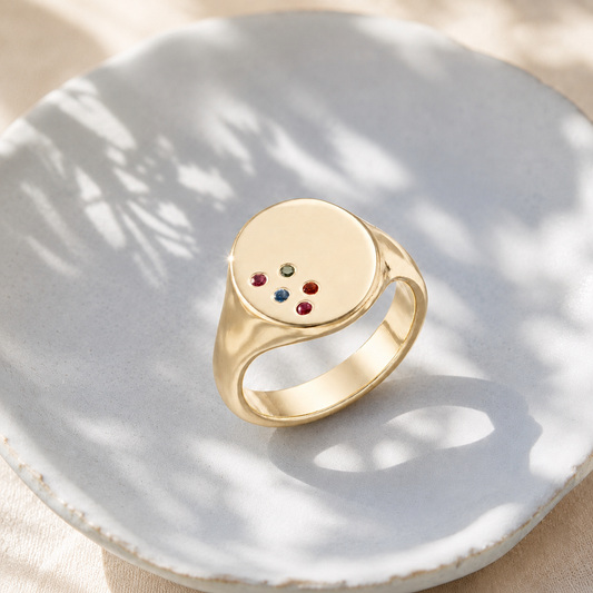 Personalised Chunky Birthstone Signet Ring