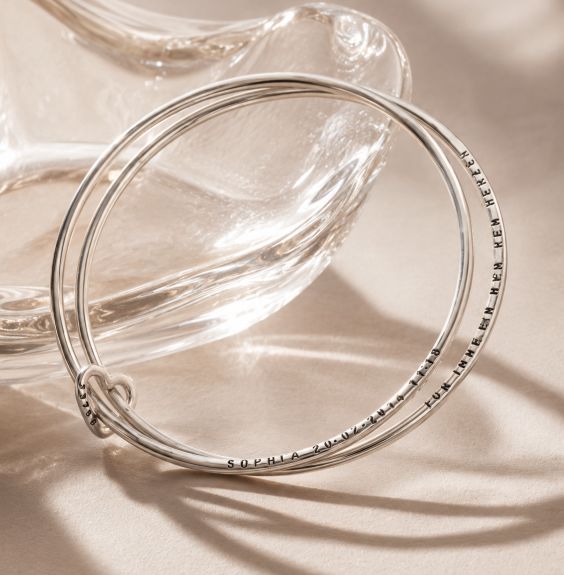 Personalised Double Bangle With Heart