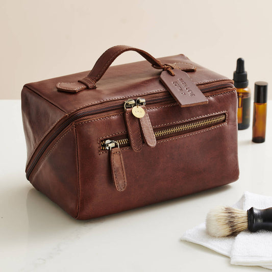 Personalised Leather Lay Flat Wash Bag