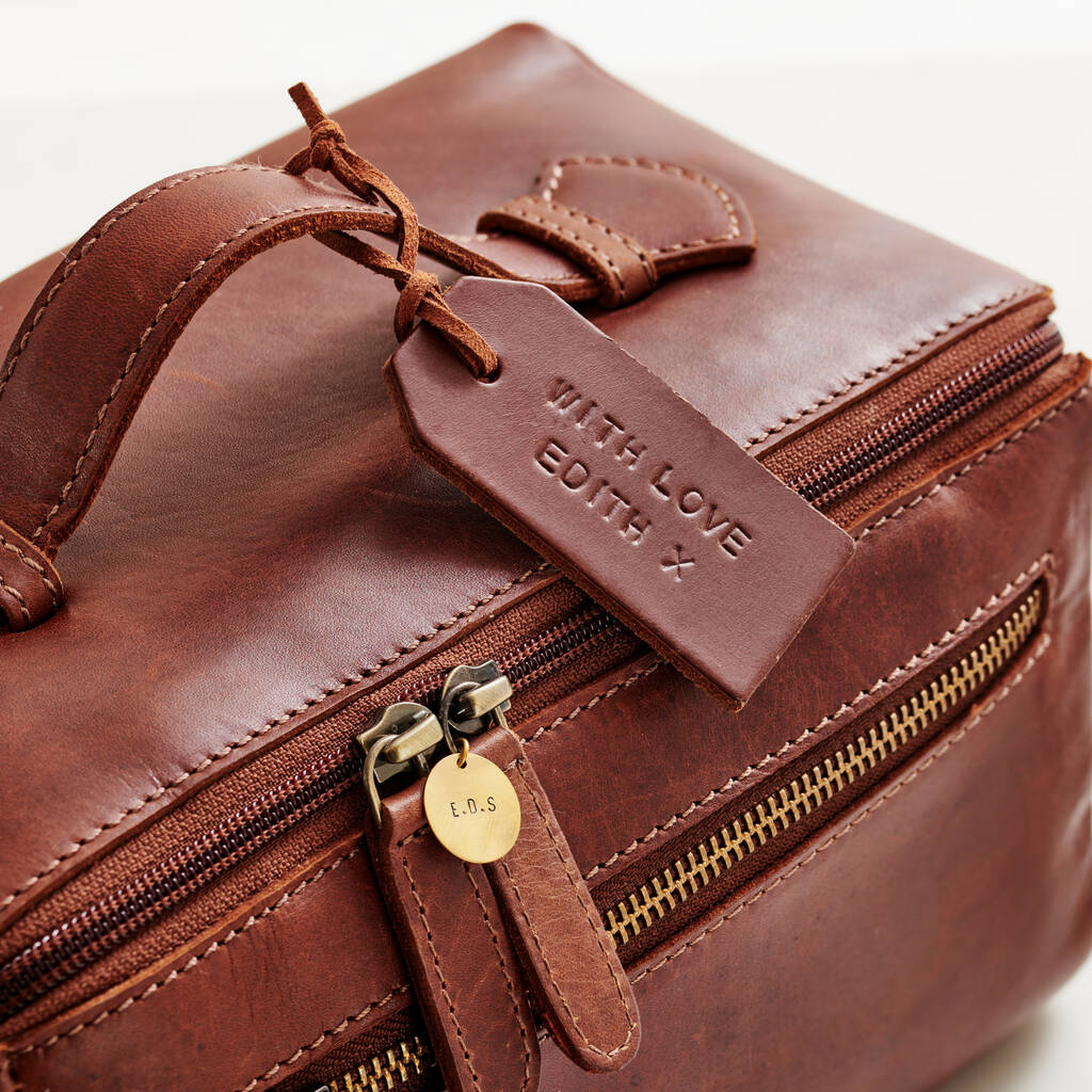 Personalised Leather Lay Flat Wash Bag