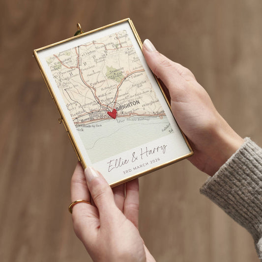 Personalised Vintage Map Picture With Stitched Heart