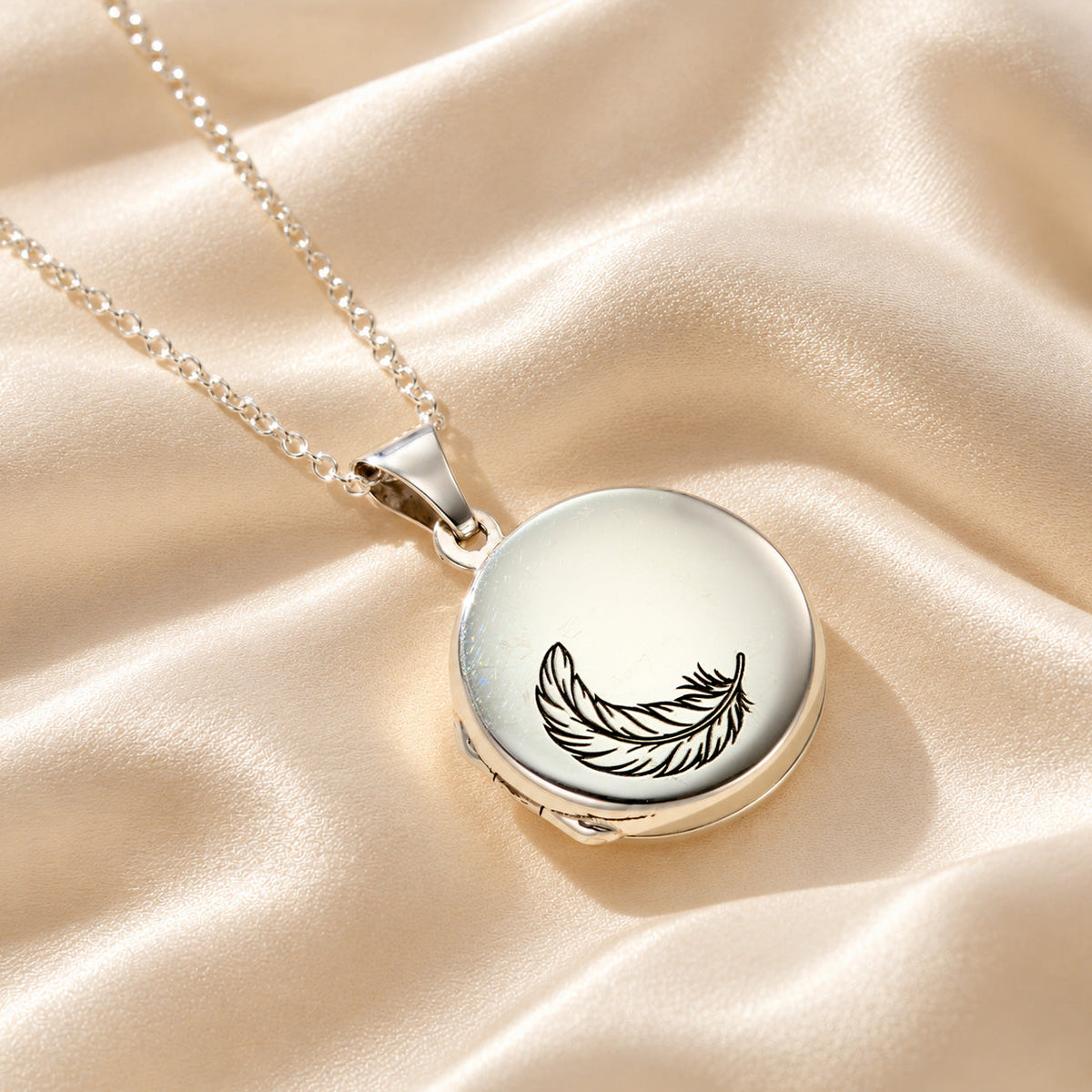 Personalised Feather Photo Locket Necklace