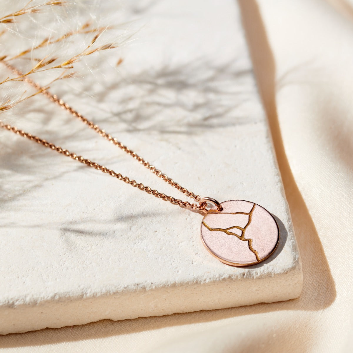 Rose gold personalised Kintsugi disc necklace