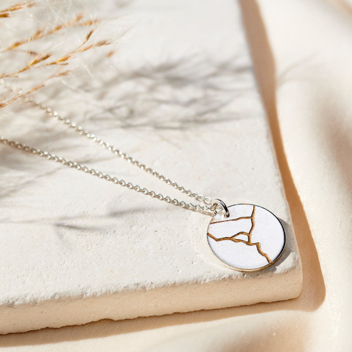 Silver personalised Kintsugi disc necklace