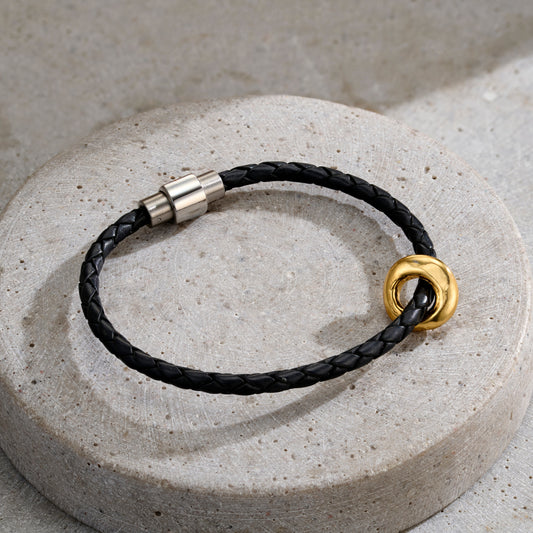 Personalised Men’s Lucky Pebble Fine Leather Message Bracelet