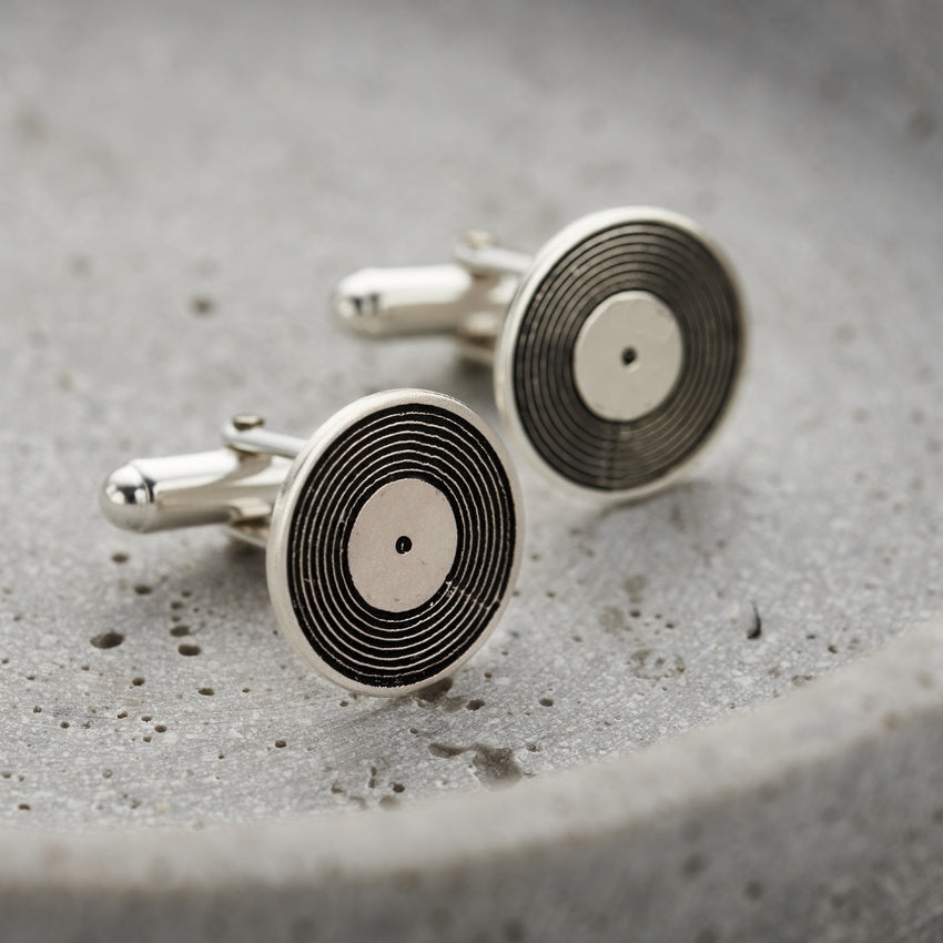 Personalised Silver Vinyl Record Cufflinks