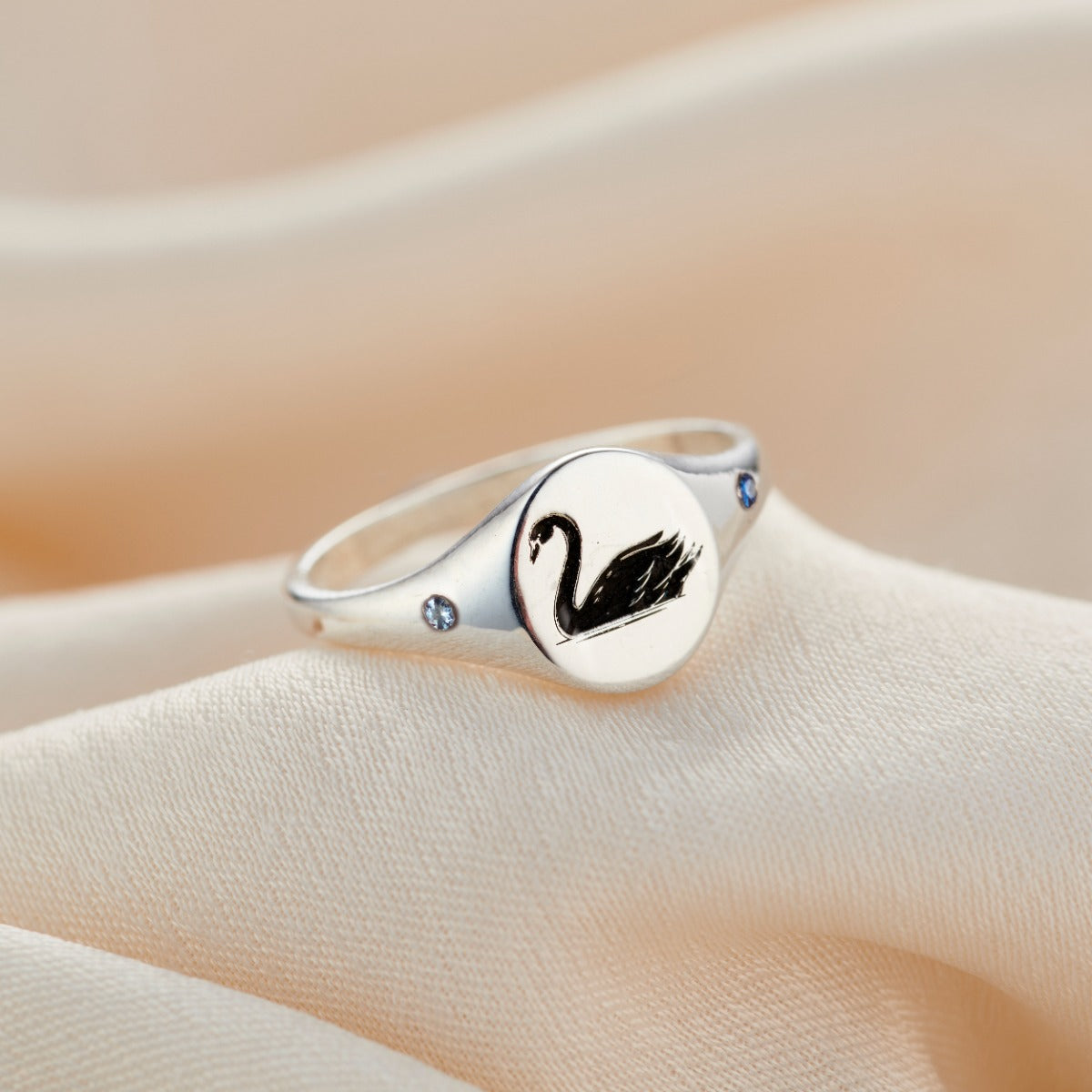 Personalised Soulmate Swan Birthstone Signet Ring