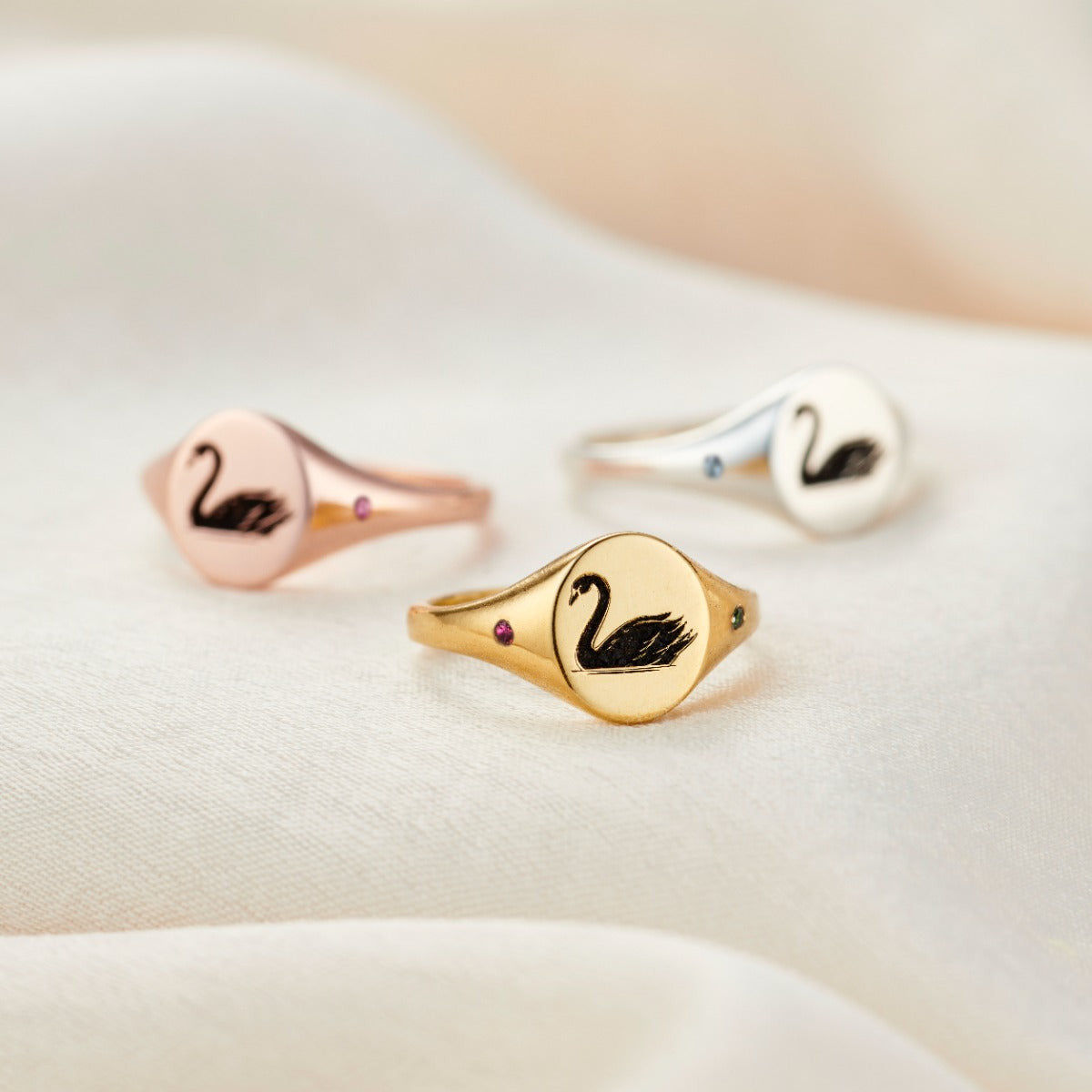 Personalised Soulmate Swan Birthstone Signet Ring