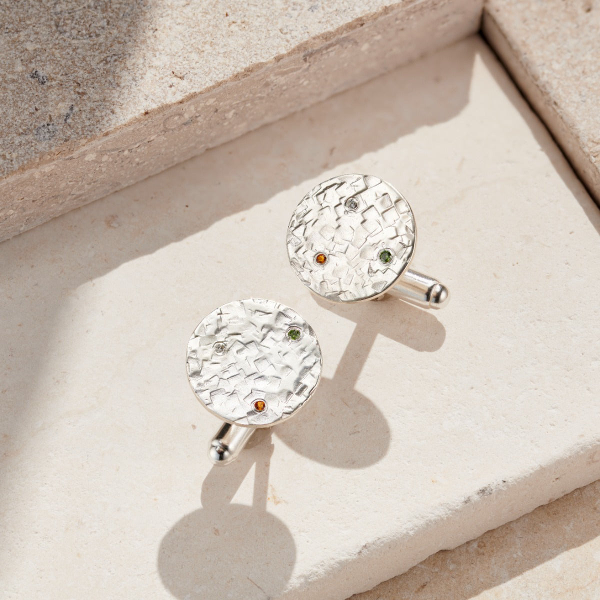 Personalised Textured Confetti Birthstone Circle Cufflinks