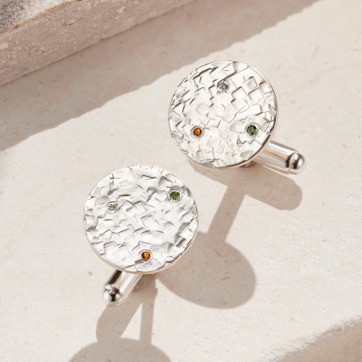 Personalised Textured Confetti Birthstone Circle Cufflinks