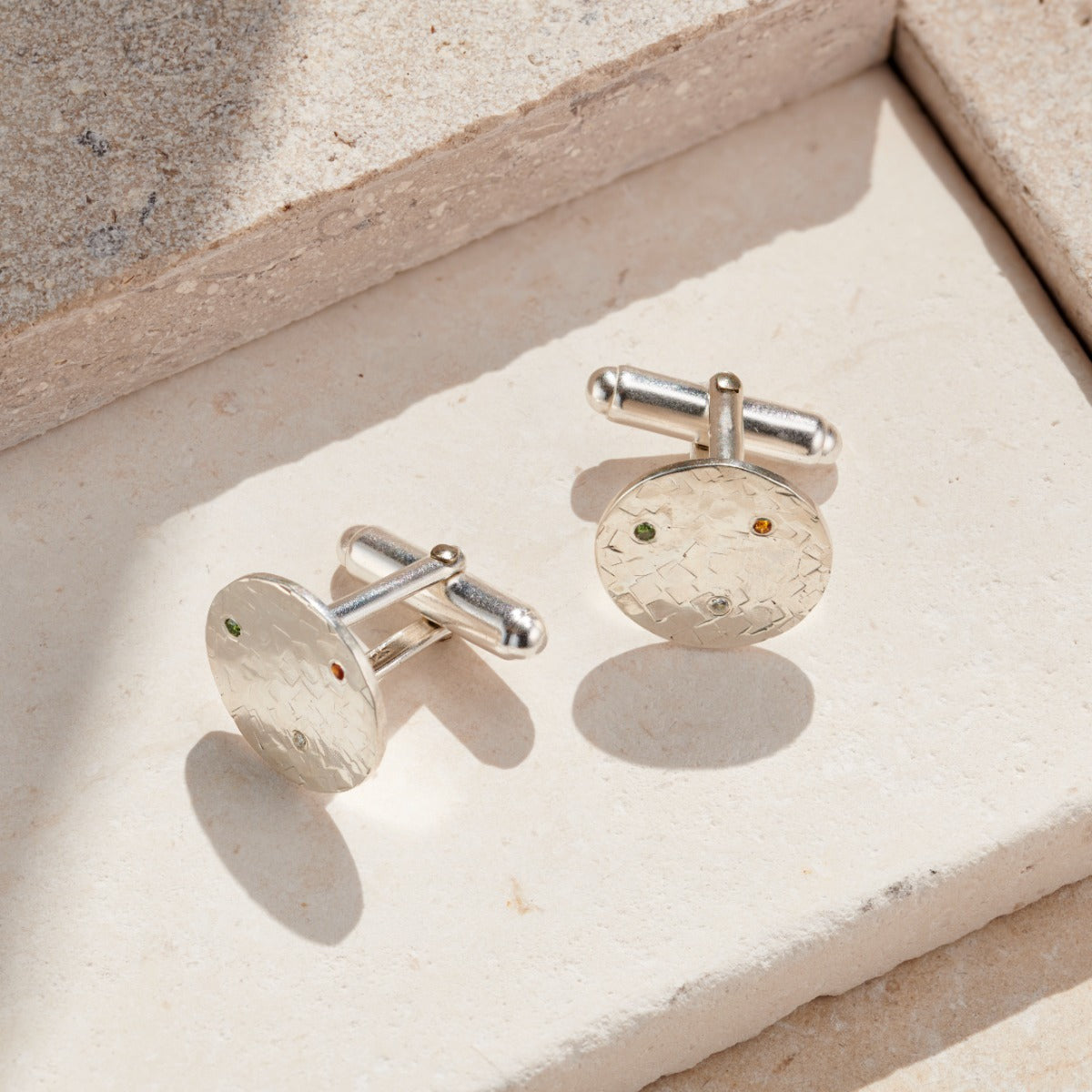 Personalised Textured Confetti Birthstone Circle Cufflinks