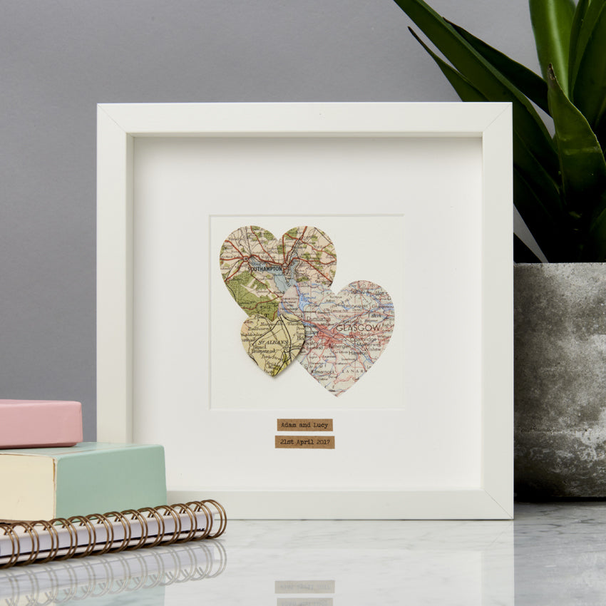 Heart Map Frame Personalised Multi Heart Map Picture | Posh Totty Designs